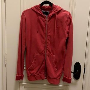 Red hooded sweatshirt